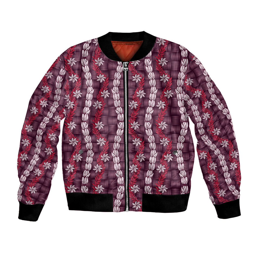 Pikake Maile Tiare Lei Bomber Jacket Akala Lauhala Pattern