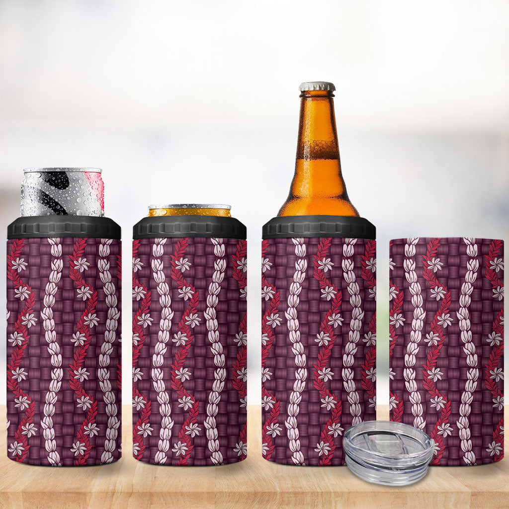 Pikake Maile Tiare Lei 4 in 1 Can Cooler Tumbler Akala Lauhala Pattern