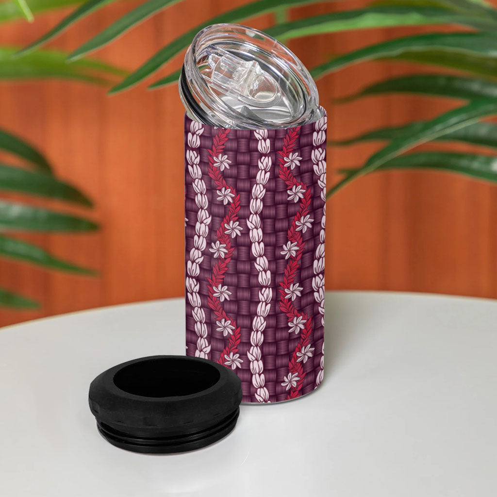 Pikake Maile Tiare Lei 4 in 1 Can Cooler Tumbler Akala Lauhala Pattern