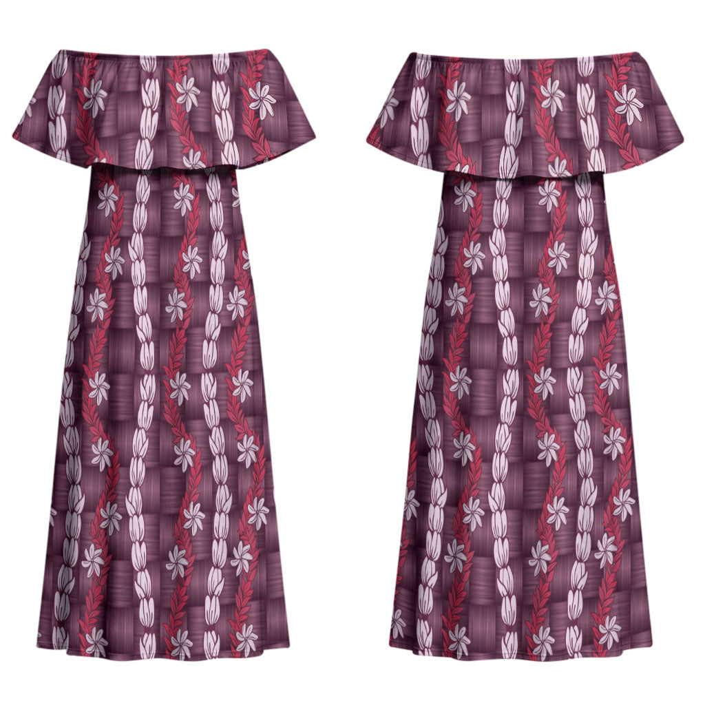 Pikake Maile Tiare Lei Couples Matching Off Shoulder Maxi Dress and Hawaiian Shirt Akala Lauhala Pattern LT01 - Polynesian Pride