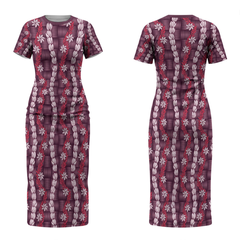 Pikake Maile Tiare Lei Couples Matching Short Sleeve Bodycon Dress and Hawaiian Shirt Akala Lauhala Pattern LT01 - Polynesian Pride