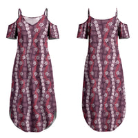 Pikake Maile Tiare Lei Couples Matching Summer Maxi Dress and Long Sleeve Button Shirt Akala Lauhala Pattern LT01 - Polynesian Pride