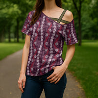 Pikake Maile Tiare Lei Cross Shoulder Shirt Akala Lauhala Pattern