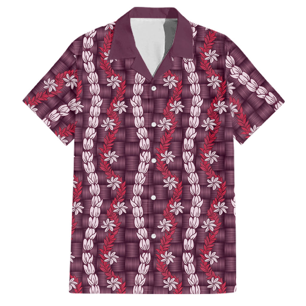 Pikake Maile Tiare Lei Family Matching Off Shoulder Maxi Dress and Hawaiian Shirt Akala Lauhala Pattern