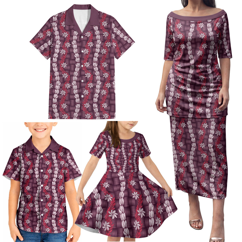 Pikake Maile Tiare Lei Family Matching Puletasi and Hawaiian Shirt Akala Lauhala Pattern LT01 - Polynesian Pride