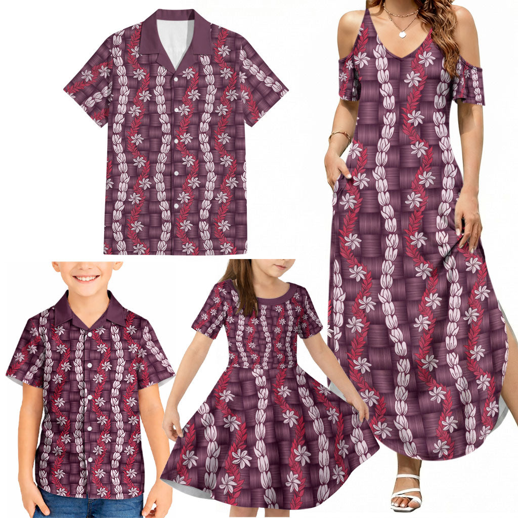 Pikake Maile Tiare Lei Family Matching Summer Maxi Dress and Hawaiian Shirt Akala Lauhala Pattern LT01 - Polynesian Pride