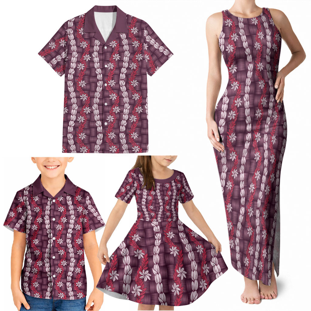 Pikake Maile Tiare Lei Family Matching Tank Maxi Dress and Hawaiian Shirt Akala Lauhala Pattern LT01 - Polynesian Pride