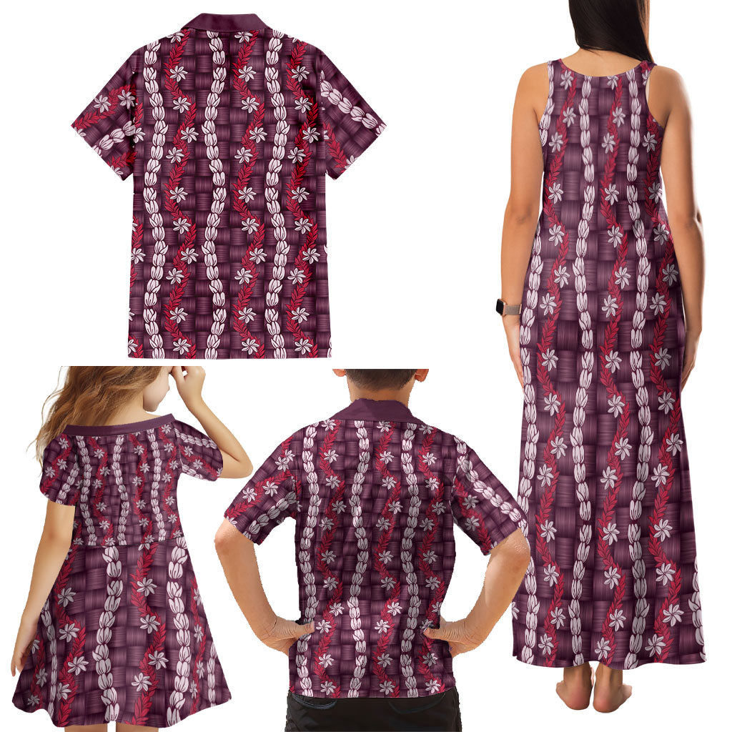 Pikake Maile Tiare Lei Family Matching Tank Maxi Dress and Hawaiian Shirt Akala Lauhala Pattern