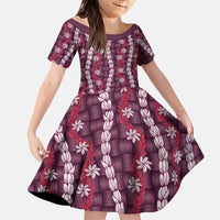 Pikake Maile Tiare Lei Kid Short Sleeve Dress Akala Lauhala Pattern
