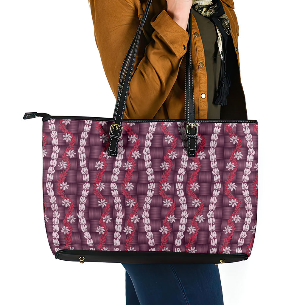 Pikake Maile Tiare Lei Leather Tote Bag Akala Lauhala Pattern