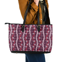 Pikake Maile Tiare Lei Leather Tote Bag Akala Lauhala Pattern