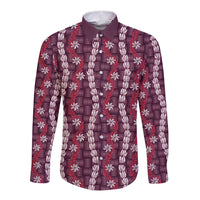 Pikake Maile Tiare Lei Long Sleeve Button Shirt Akala Lauhala Pattern