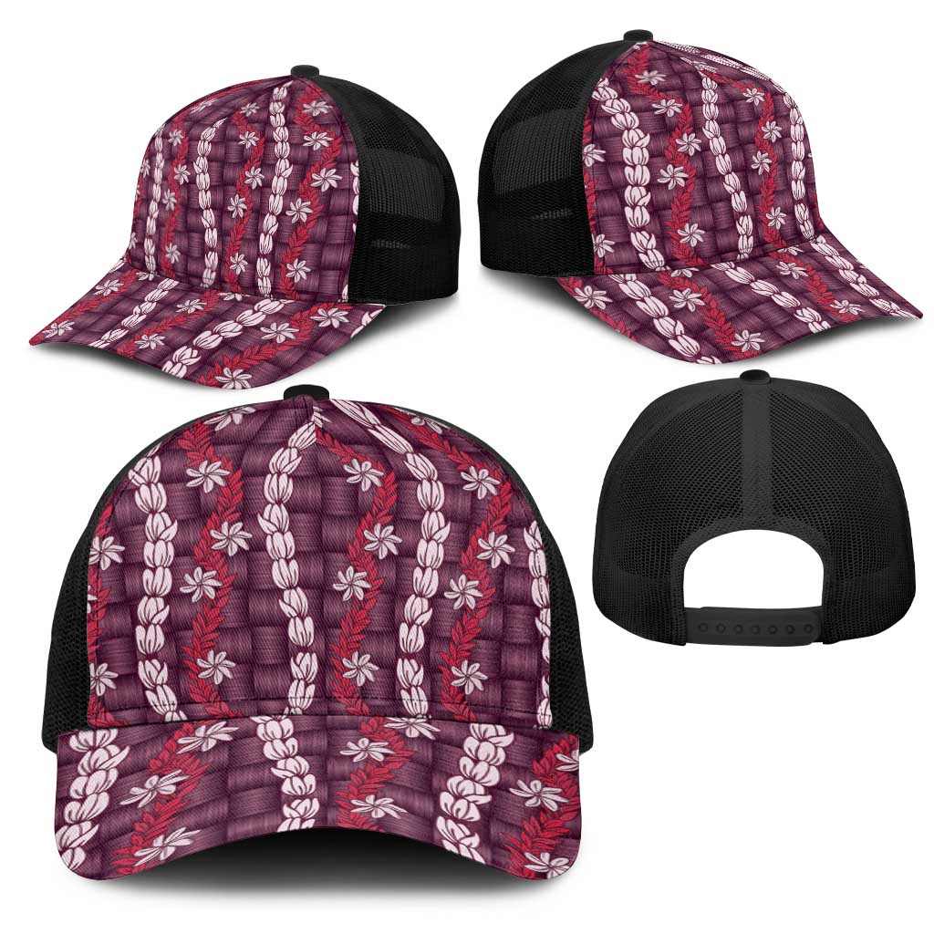 Pikake Maile Tiare Lei Mesh Trucker Cap Akala Lauhala Pattern