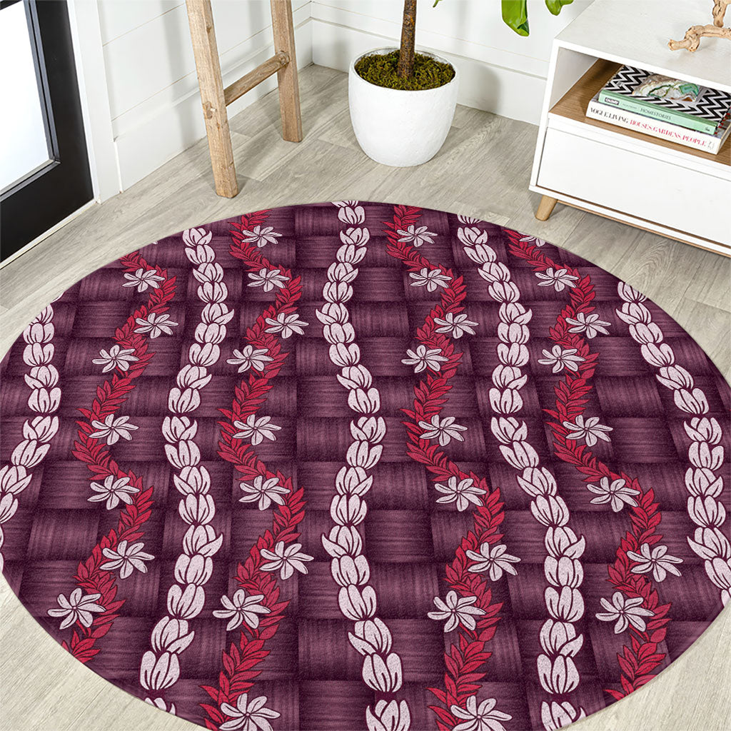 Pikake Maile Tiare Lei Round Carpet Akala Lauhala Pattern