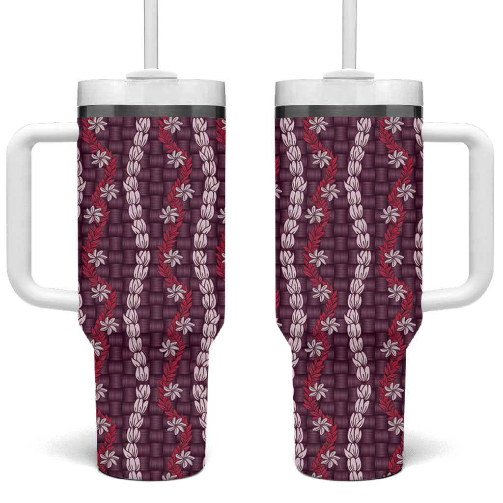 Pikake Maile Tiare Lei Tumbler With Handle Akala Lauhala Pattern