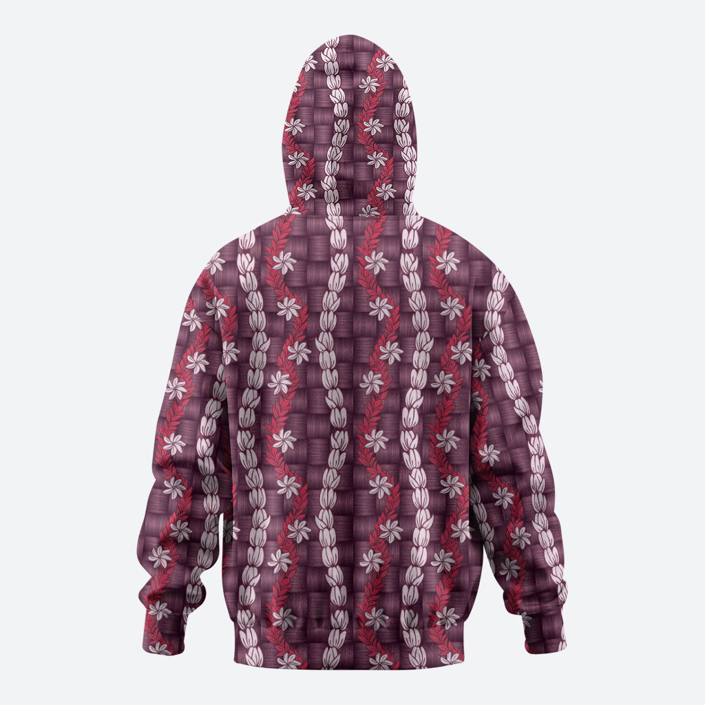 Pikake Maile Tiare Lei Zip Hoodie Akala Lauhala Pattern