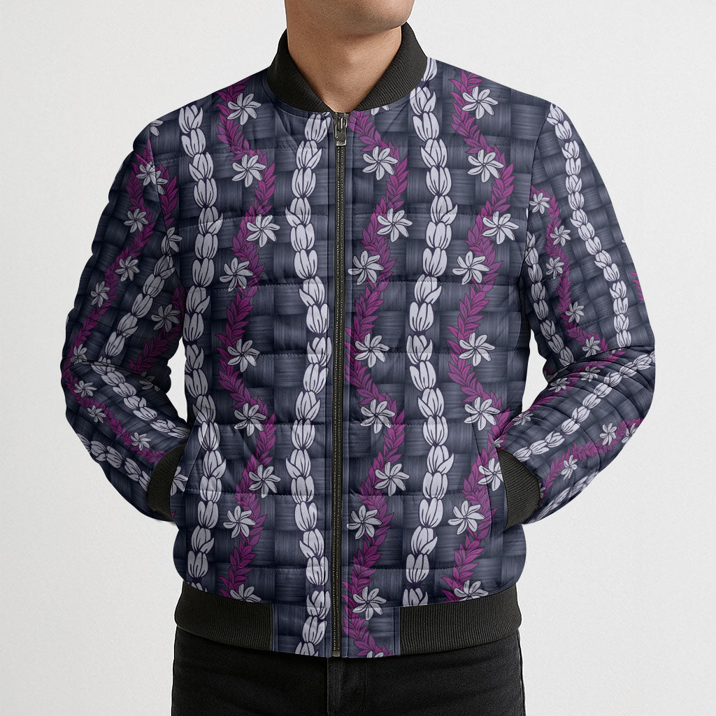 Pikake Maile Tiare Lei Bomber Puffer Jacket Poni Lauhala Pattern
