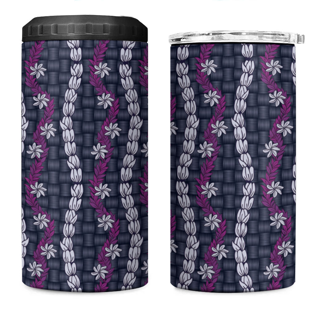 Pikake Maile Tiare Lei 4 in 1 Can Cooler Tumbler Poni Lauhala Pattern