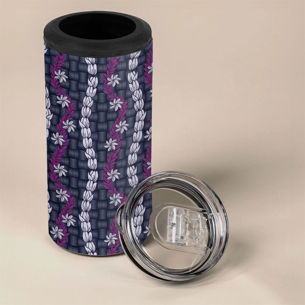 Pikake Maile Tiare Lei 4 in 1 Can Cooler Tumbler Poni Lauhala Pattern