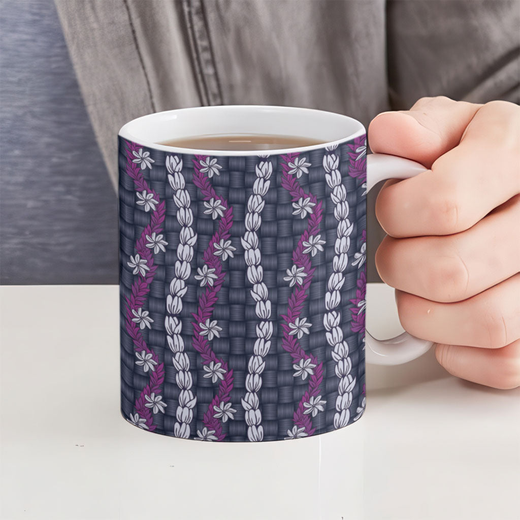 Pikake Maile Tiare Lei Ceramic Mug Poni Lauhala Pattern