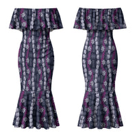 Pikake Maile Tiare Lei Couples Matching Mermaid Dress and Long Sleeve Button Shirt Poni Lauhala Pattern LT01 - Polynesian Pride