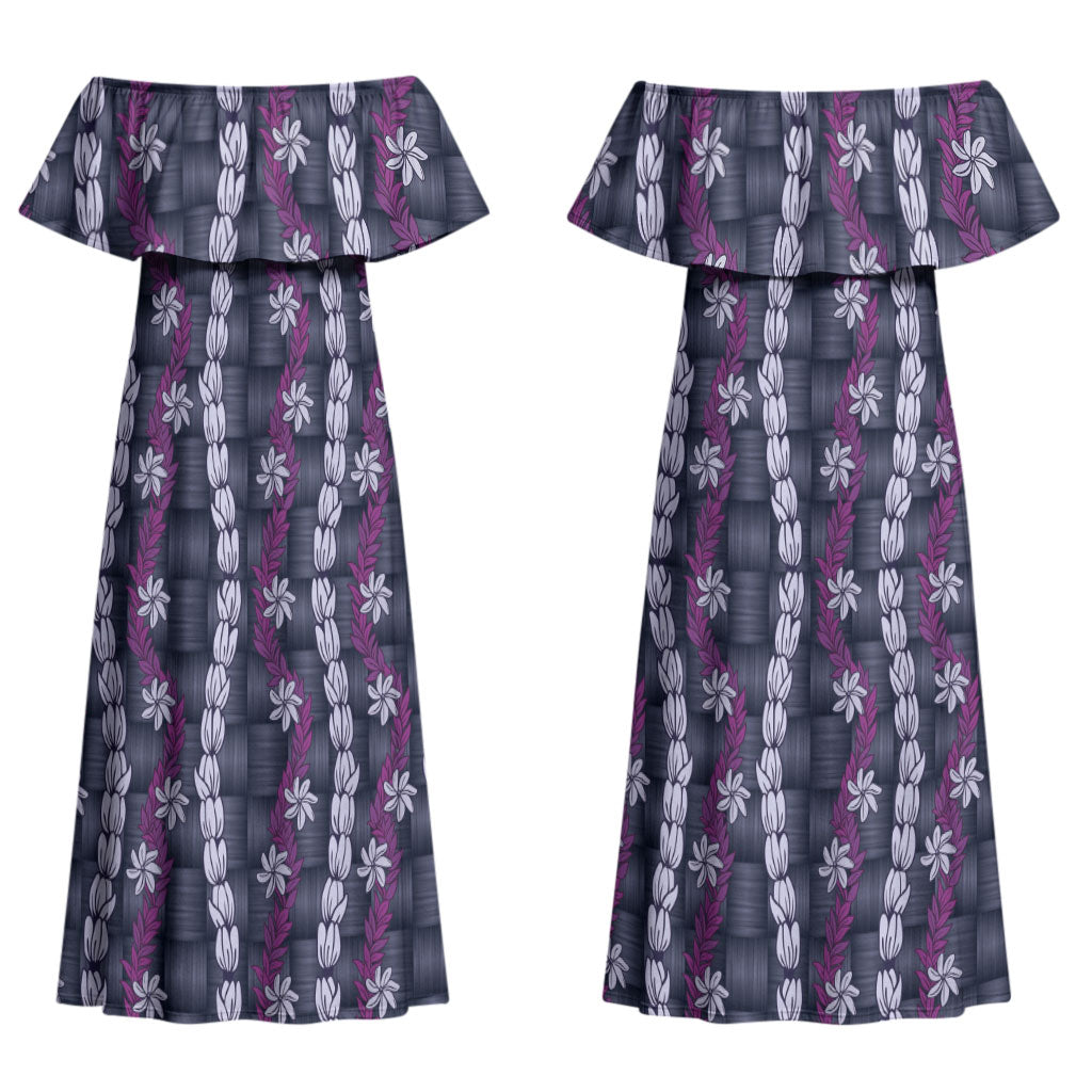 Pikake Maile Tiare Lei Couples Matching Off Shoulder Maxi Dress and Hawaiian Shirt Poni Lauhala Pattern LT01 - Polynesian Pride