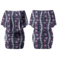 Pikake Maile Tiare Lei Couples Matching Off Shoulder Short Dress and Long Sleeve Button Shirt Poni Lauhala Pattern LT01 - Polynesian Pride