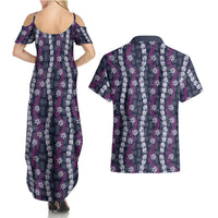 Pikake Maile Tiare Lei Couples Matching Summer Maxi Dress and Hawaiian Shirt Poni Lauhala Pattern