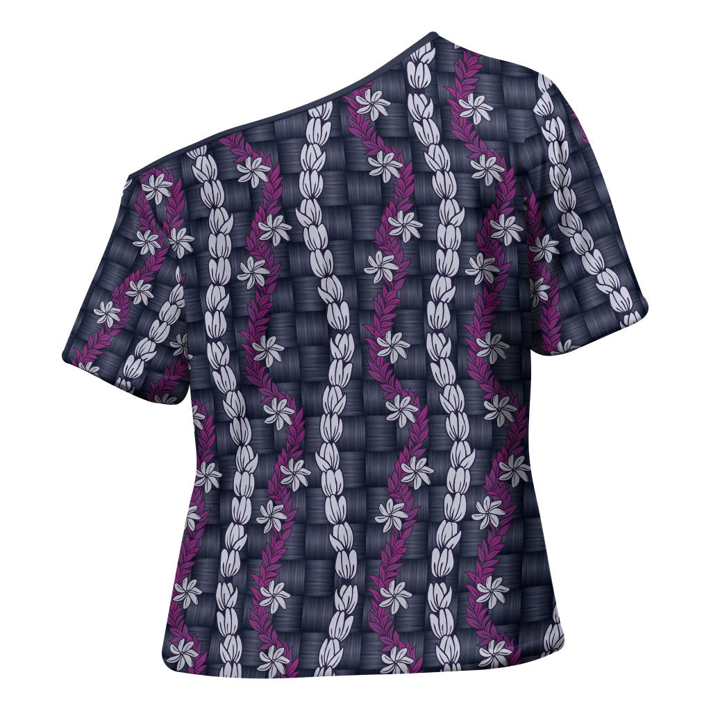 Pikake Maile Tiare Lei Cross Shoulder Shirt Poni Lauhala Pattern