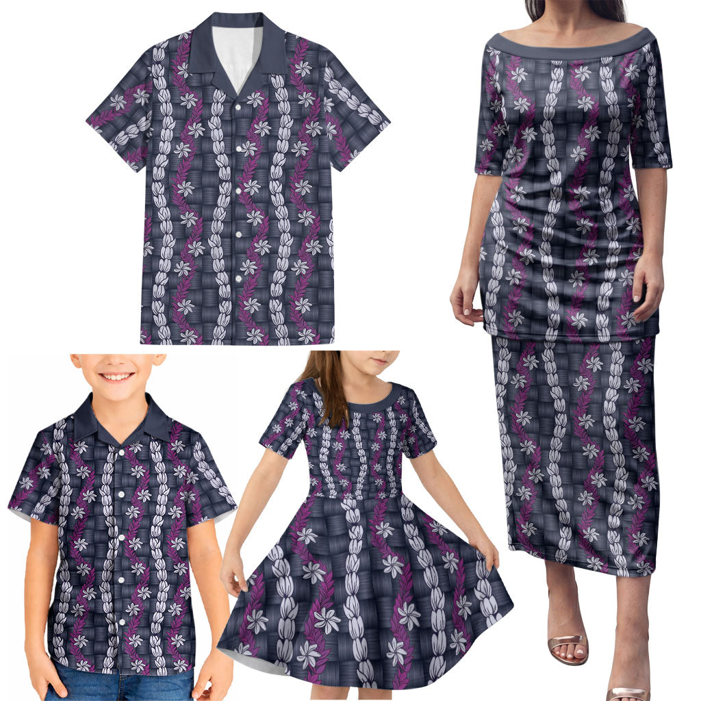 Pikake Maile Tiare Lei Family Matching Puletasi and Hawaiian Shirt Poni Lauhala Pattern LT01 - Polynesian Pride