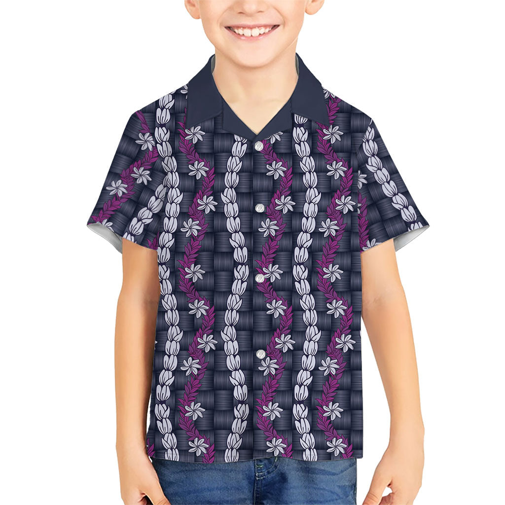 Pikake Maile Tiare Lei Family Matching Short Sleeve Bodycon Dress and Hawaiian Shirt Poni Lauhala Pattern