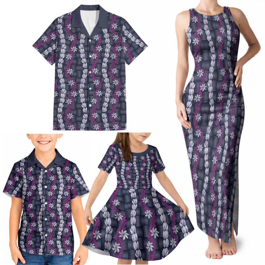 Pikake Maile Tiare Lei Family Matching Tank Maxi Dress and Hawaiian Shirt Poni Lauhala Pattern LT01 - Polynesian Pride