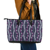 Pikake Maile Tiare Lei Leather Tote Bag Poni Lauhala Pattern
