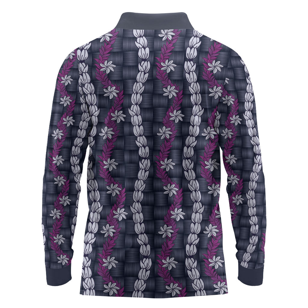 Pikake Maile Tiare Lei Long Sleeve Polo Shirt Poni Lauhala Pattern