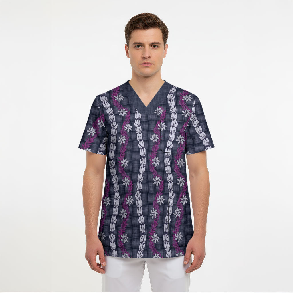 Pikake Maile Tiare Lei Scrub Top Poni Lauhala Pattern