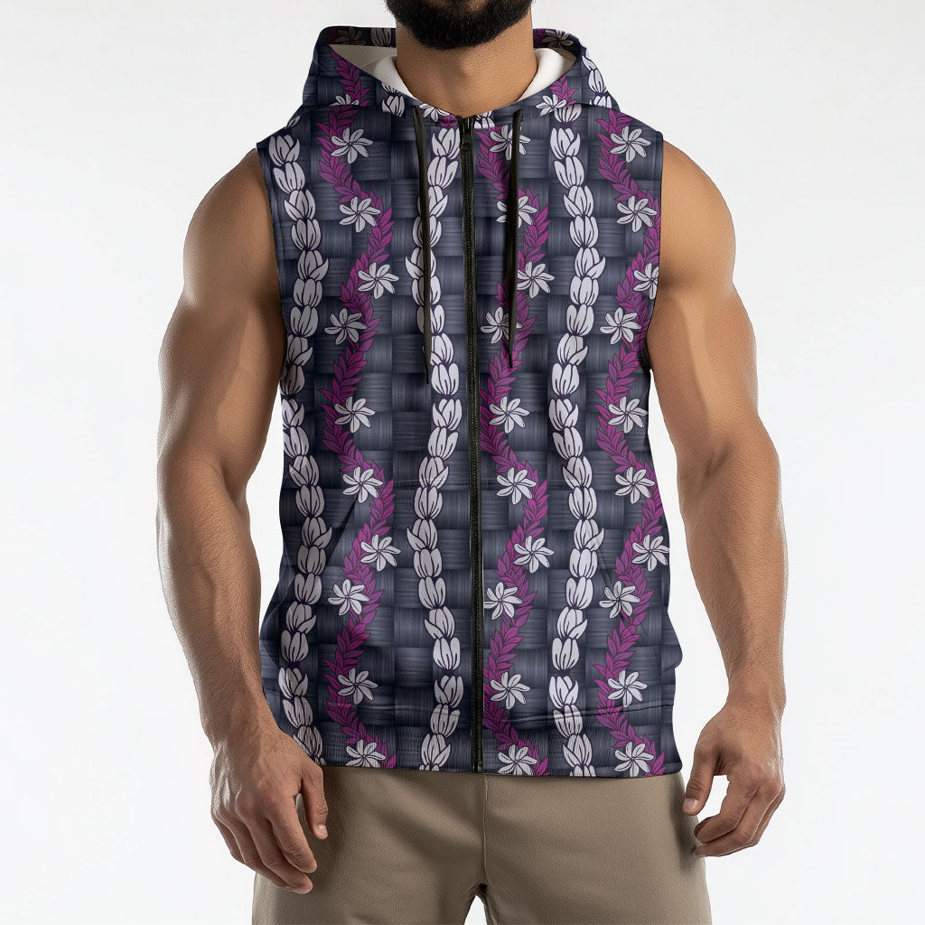 Pikake Maile Tiare Lei Sleeveless Zip Hoodie Poni Lauhala Pattern