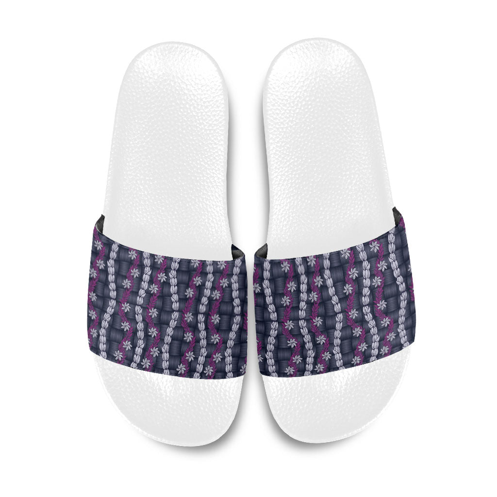 Pikake Maile Tiare Lei Slide Sandals Poni Lauhala Pattern