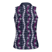 Pikake Maile Tiare Lei Women Sleeveless Polo Shirt Poni Lauhala Pattern