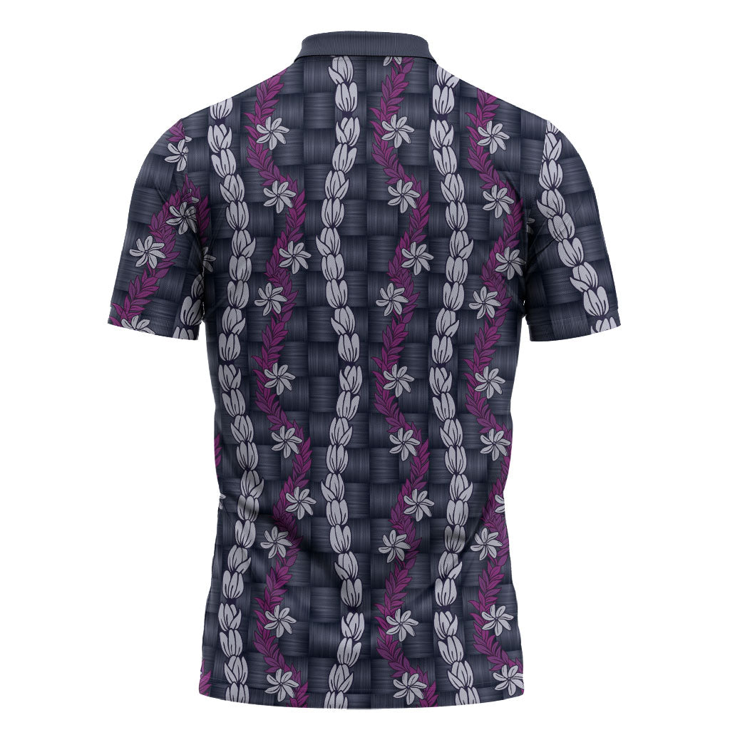 Pikake Maile Tiare Lei Zipper Polo Shirt Poni Lauhala Pattern