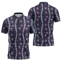 Pikake Maile Tiare Lei Zipper Polo Shirt Poni Lauhala Pattern