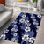 Hawaiian Hibiscus Tribal Floral Blue Area Rug Polynesian Tapa Pattern - Polynesian Pride