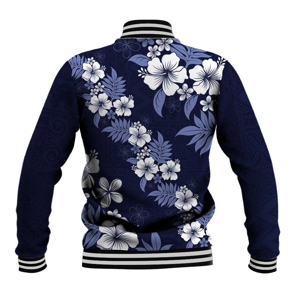 Hawaiian Hibiscus Tribal Floral Blue Baseball Jacket Polynesian Tapa Pattern LT01 - Polynesian Pride