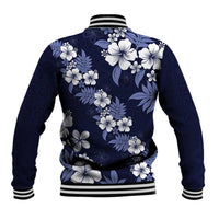 Hawaiian Hibiscus Tribal Floral Blue Baseball Jacket Polynesian Tapa Pattern LT01 - Polynesian Pride
