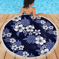 Hawaiian Hibiscus Tribal Floral Blue Beach Blanket Polynesian Tapa Pattern - Polynesian Pride