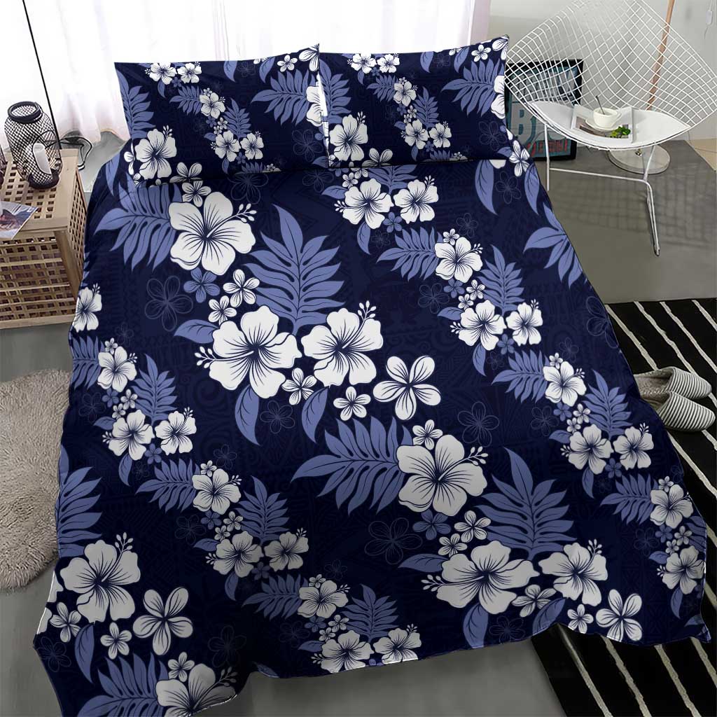 Hawaiian Hibiscus Tribal Floral Blue Bedding Set Polynesian Tapa Pattern - Polynesian Pride