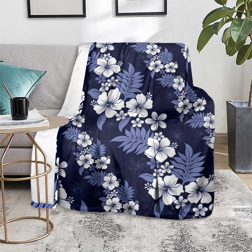 Hawaiian Hibiscus Tribal Floral Blue Blanket Polynesian Tapa Pattern - Polynesian Pride