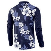 Hawaiian Hibiscus Tribal Floral Blue Button Sweatshirt Polynesian Tapa Pattern - Polynesian Pride