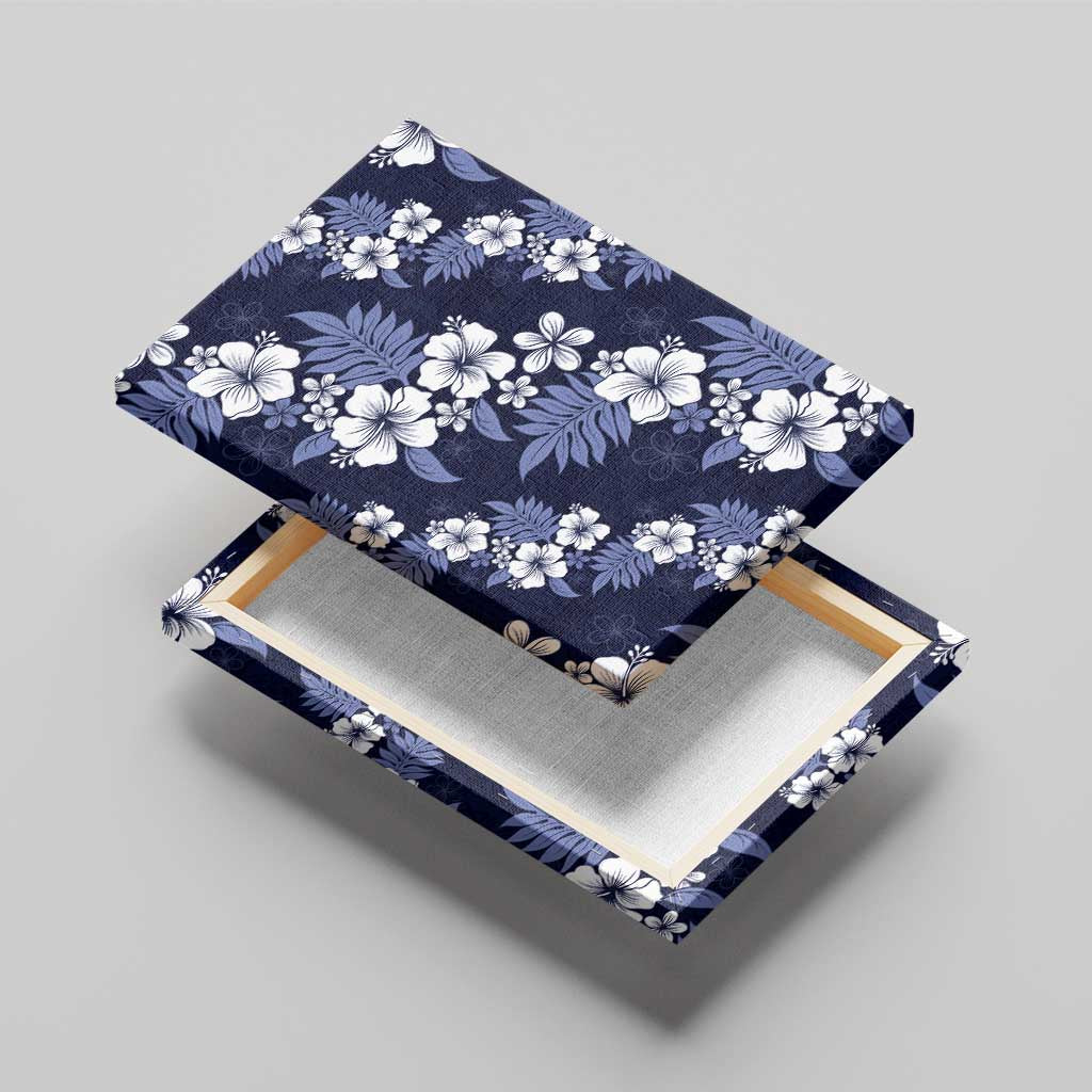 Hawaiian Hibiscus Tribal Floral Blue Canvas Wall Art Polynesian Tapa Pattern - Polynesian Pride