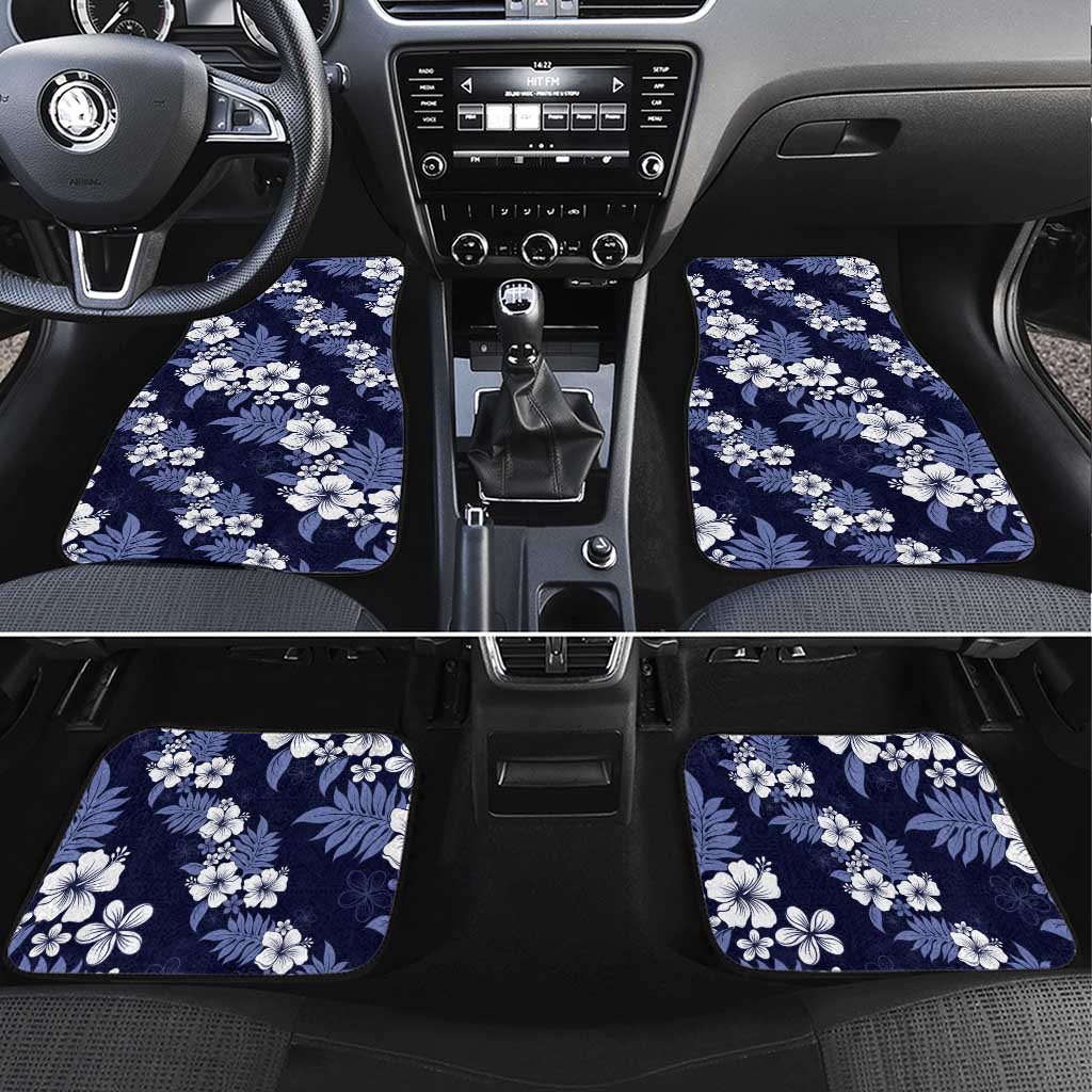 Hawaiian Hibiscus Tribal Floral Blue Car Mats Polynesian Tapa Pattern - Polynesian Pride