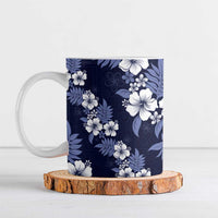 Hawaiian Hibiscus Tribal Floral Blue Ceramic Mug Polynesian Tapa Pattern - Polynesian Pride